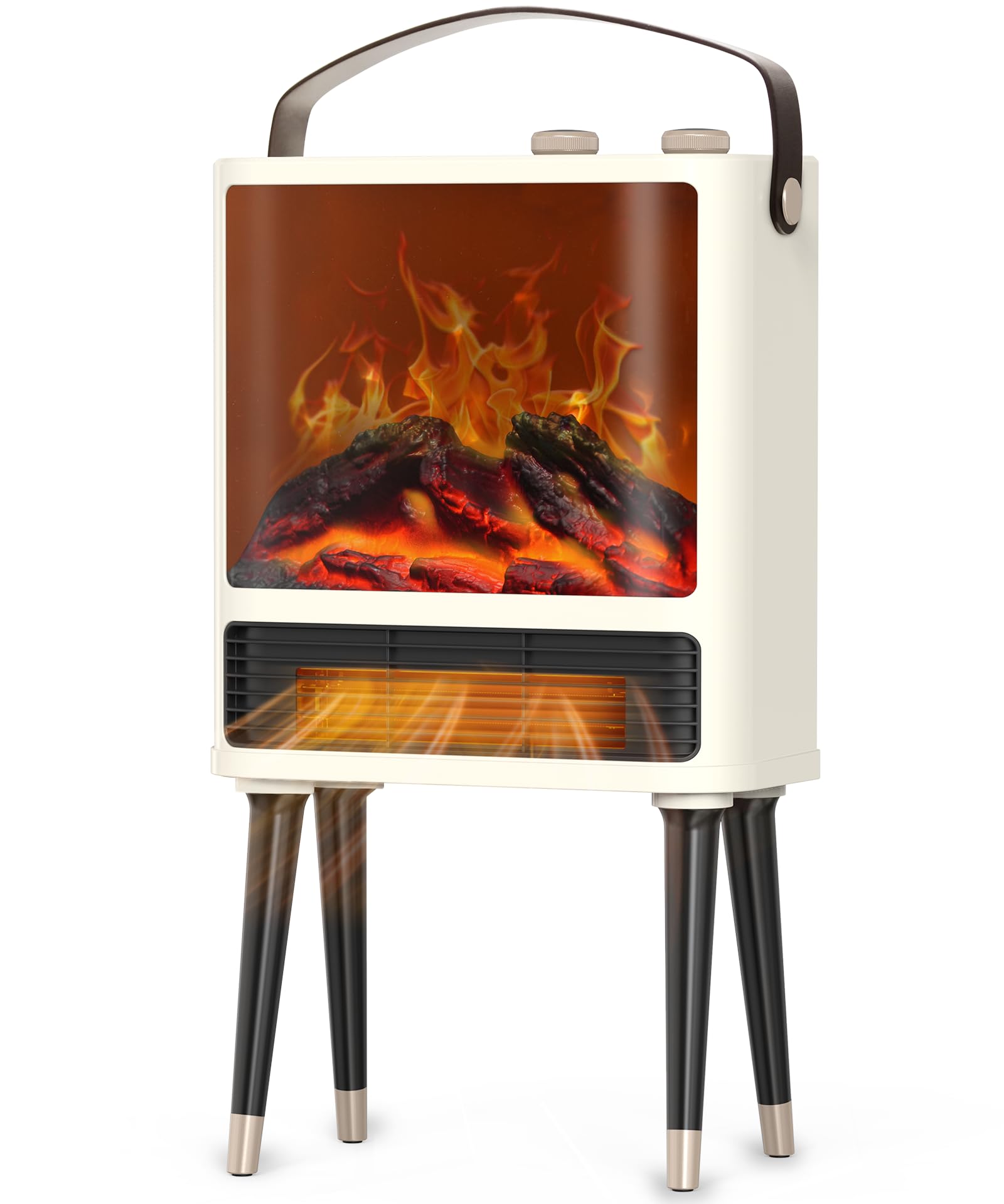 Abolee fireplace space heater with realistic 3D flame for cozy ambiance.