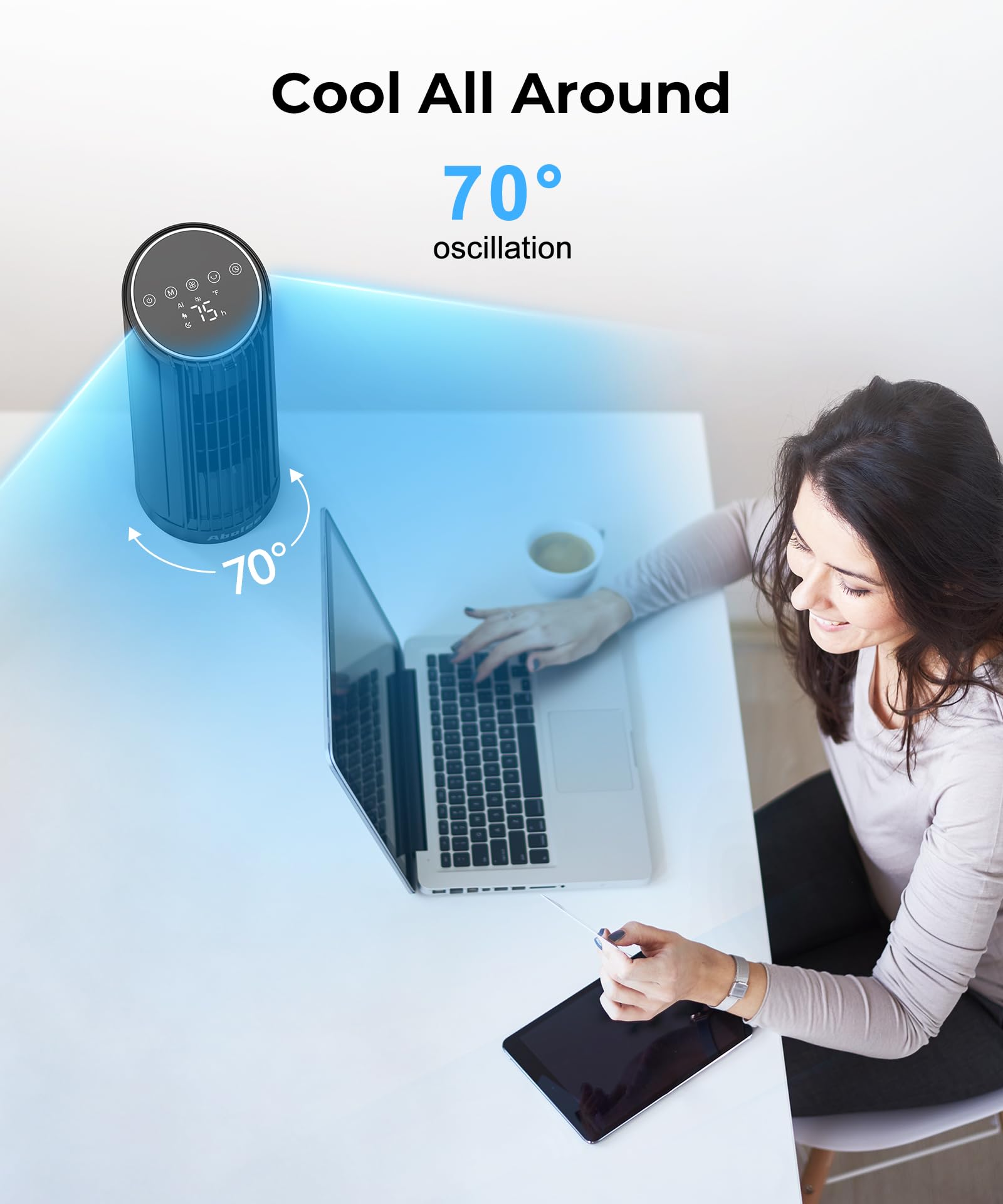 Abolee portable stand fan easy to move between rooms.