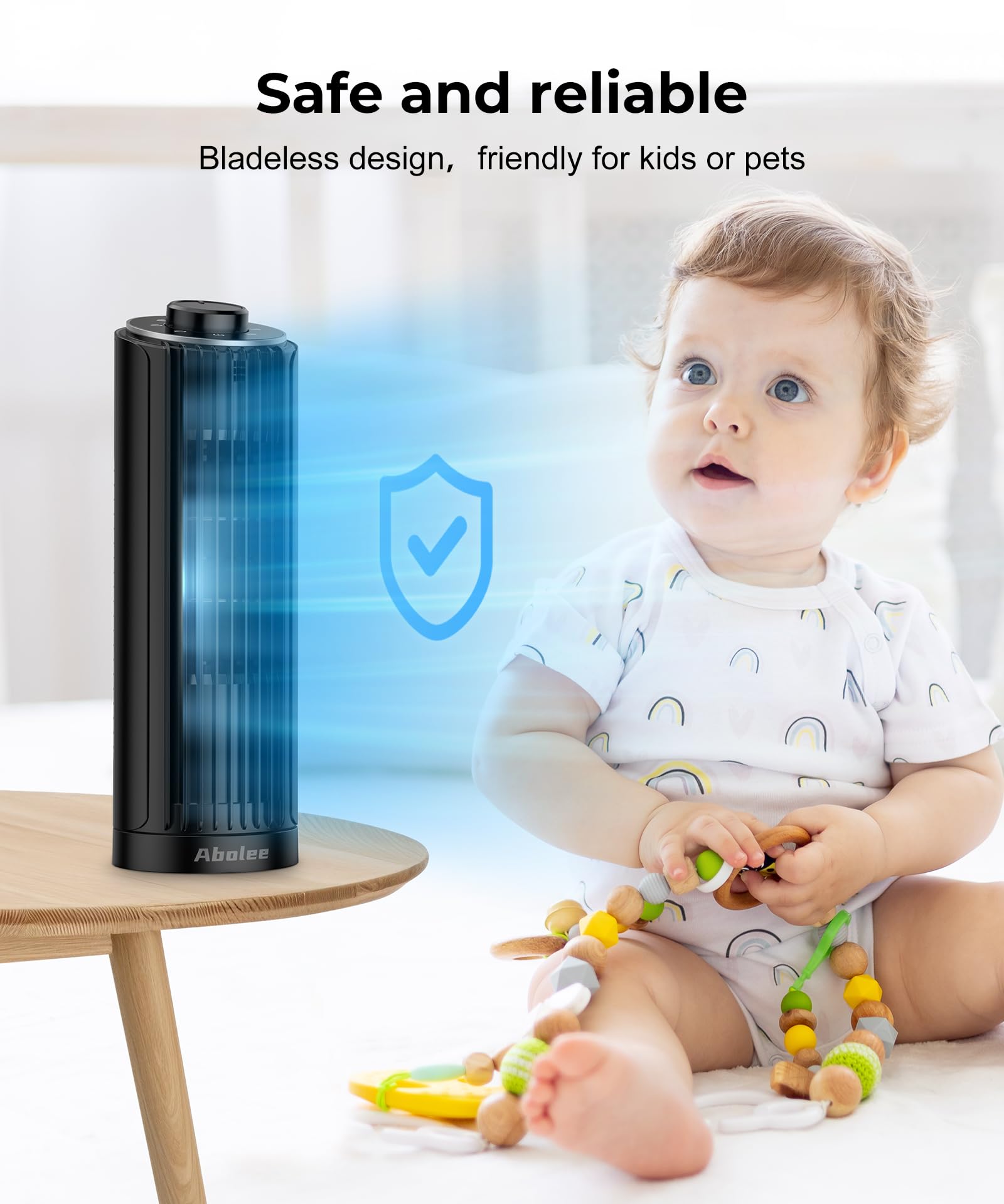 Abolee portable-standing fan ideal for home, office, or travel.