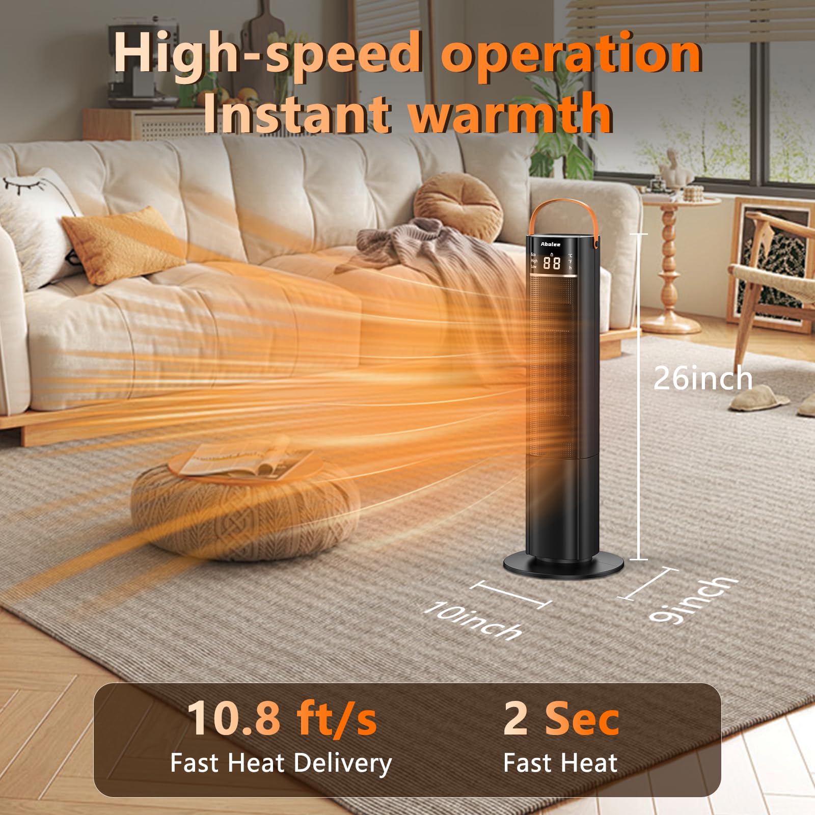 Abolee remote-control ceramic heater for convenient operation from across the room.