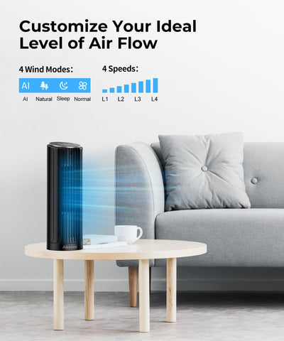 Abolee tower fan 70-degree oscillation cools larger spaces evenly.