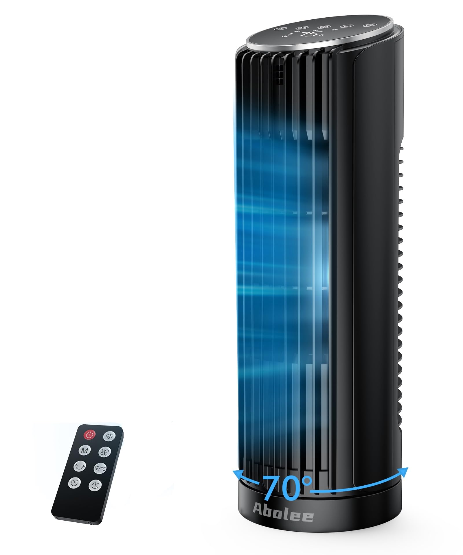 Abolee tower fan with remote control for easy operation from anywhere.