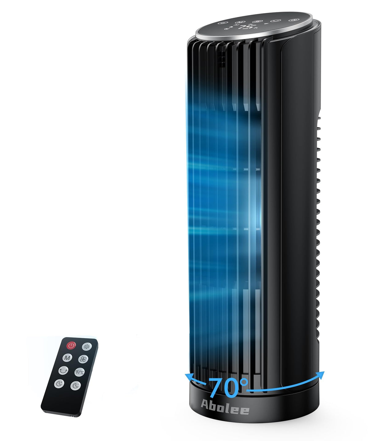 Abolee tower fan with remote control for easy operation from anywhere.