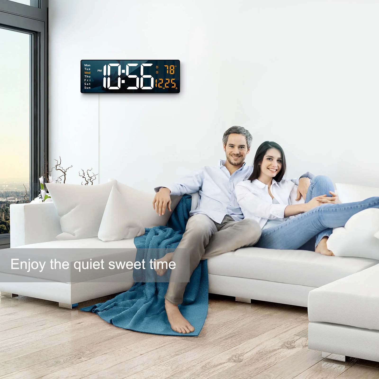 Abovsare date week and temperature readouts help plan your day.