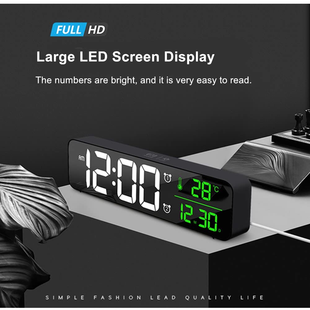 Abovsare digital clock large display bedroom setup showing time date and temperature