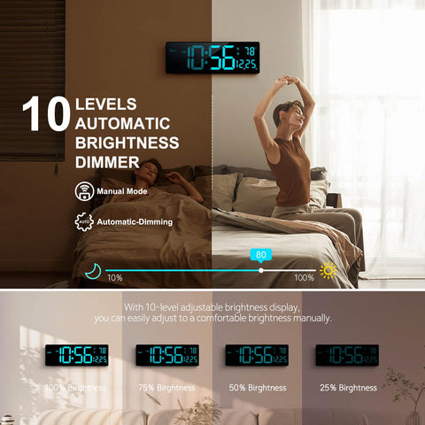 Abovsare large LED clock adapts brightness automatically for comfortable viewing.