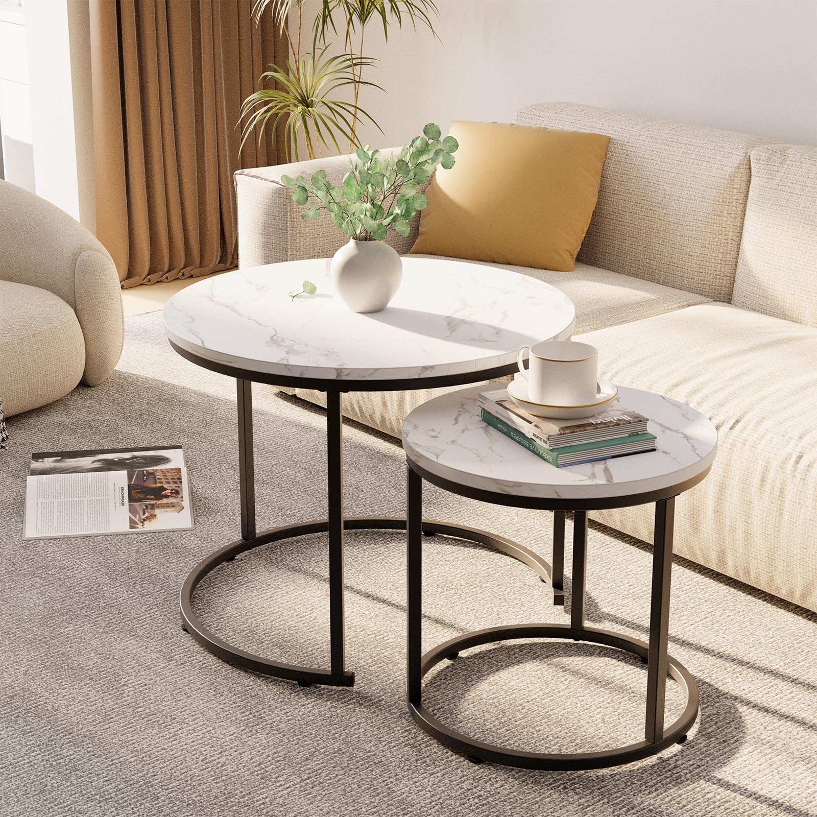 aboxoo black steel frame coffee table offers durable, rust-resistant legs.
