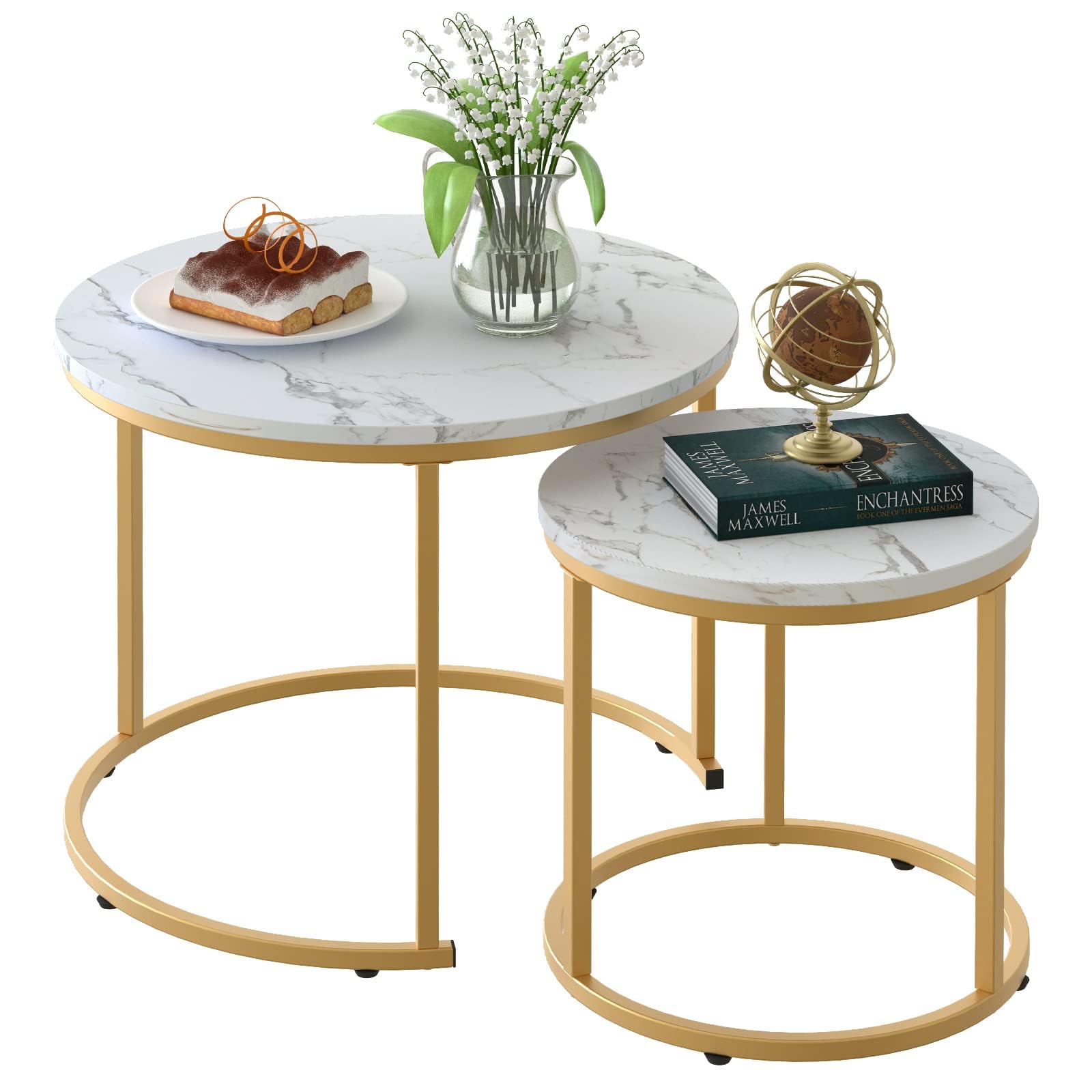 aboxoo coffee table nesting set — large white marble top for ample surface