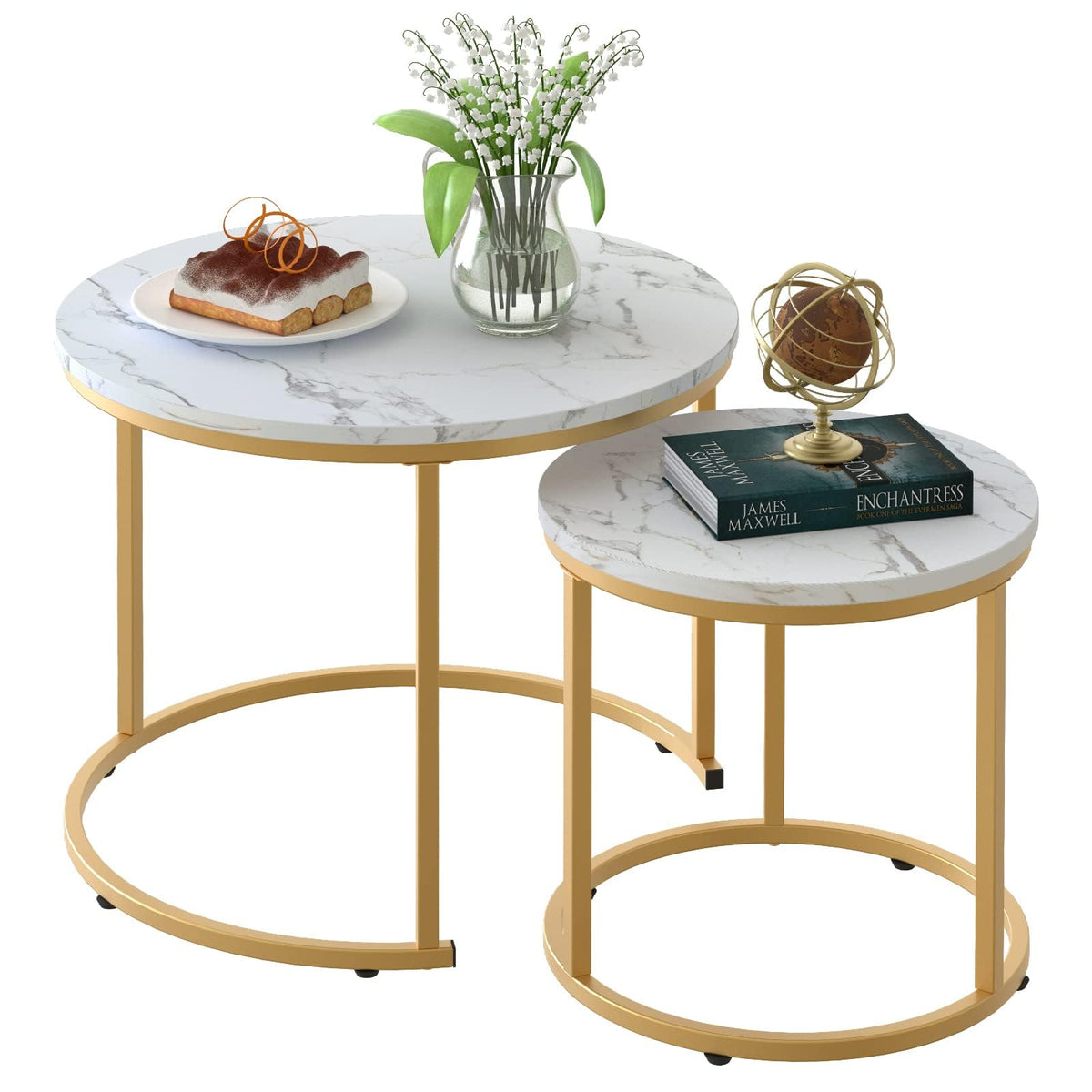 aboxoo coffee table nesting set — large white marble top for ample surface