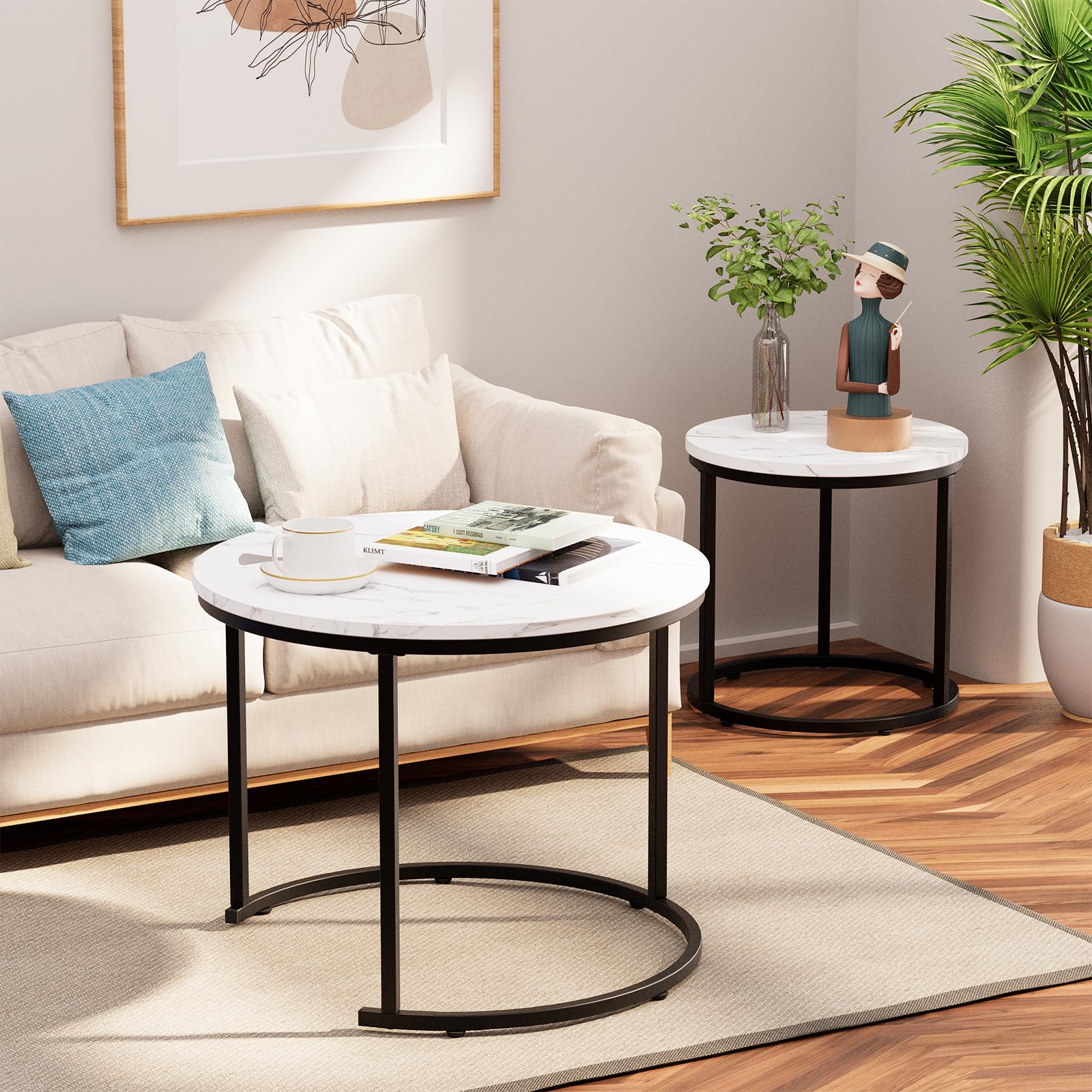 aboxoo compact nesting coffee table pair for easy rearrangement.