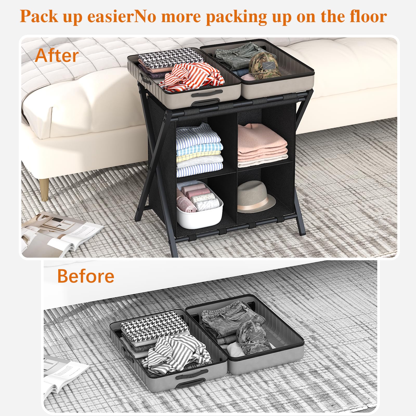 aboxoo luggage rack compact dimensions fit behind doors or under beds
