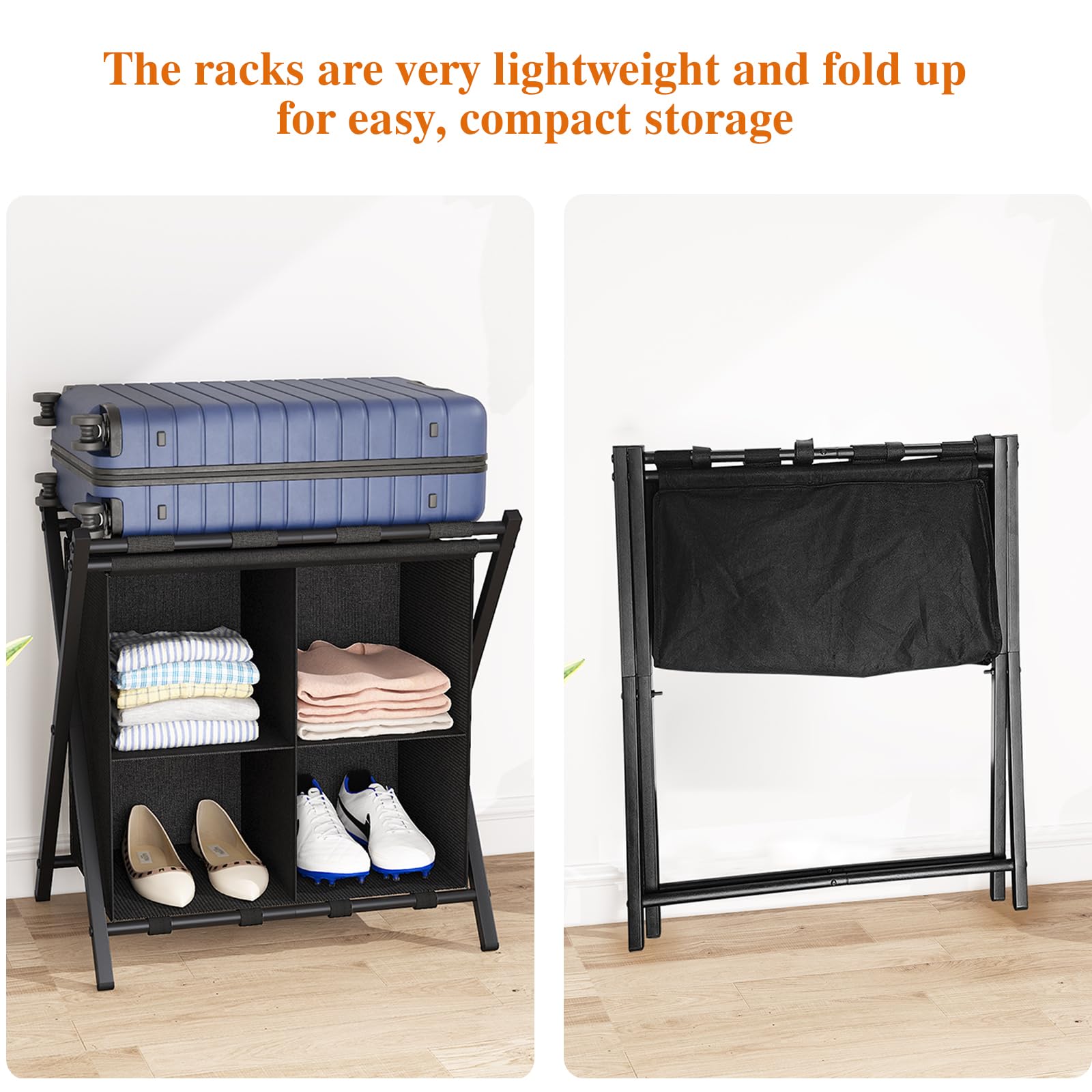aboxoo luggage rack four storage compartments organize clothing, shoes, and towels