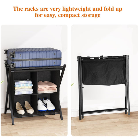 aboxoo luggage rack four storage compartments organize clothing, shoes, and towels