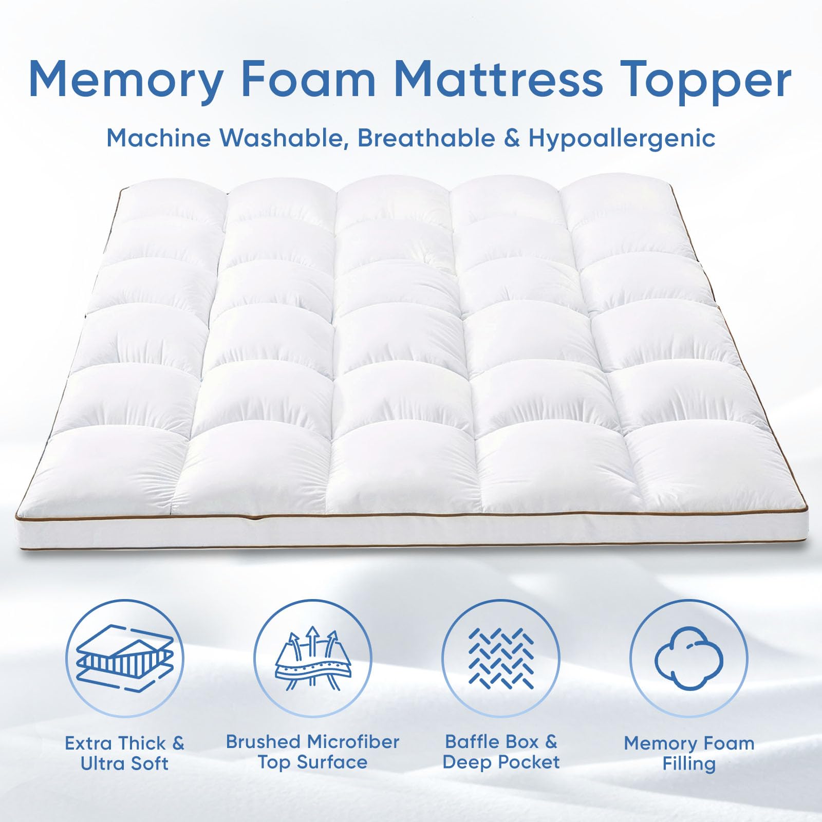 ABROLOY memory-foam topper with anchor straps securing fit