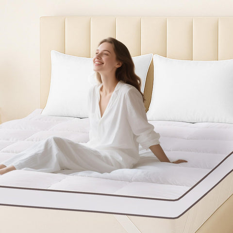ABROLOY memory foam queen topper on bed with cooling comfort