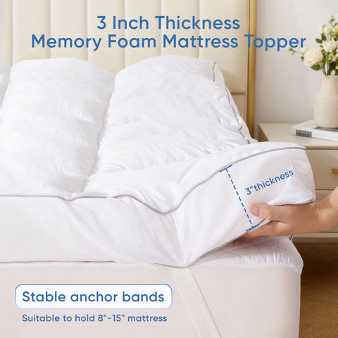 ABROLOY memory-foam topper 3-inch thickness side view showing cloud-like cushioning