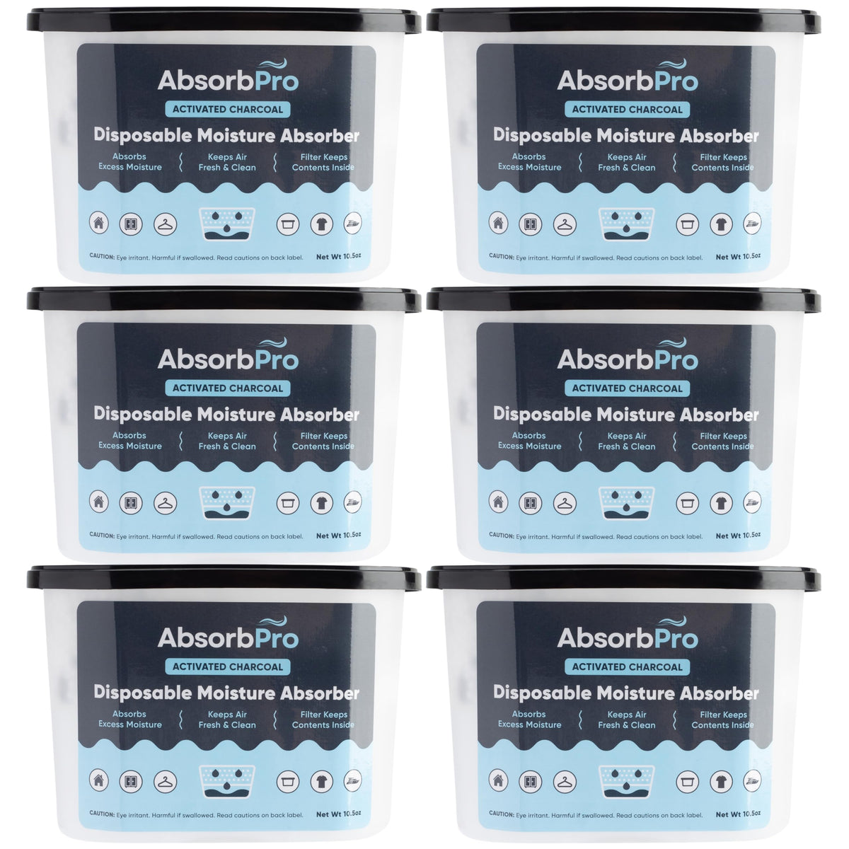 Absorb Pro moisture absorber tub in six-pack design for effective moisture control