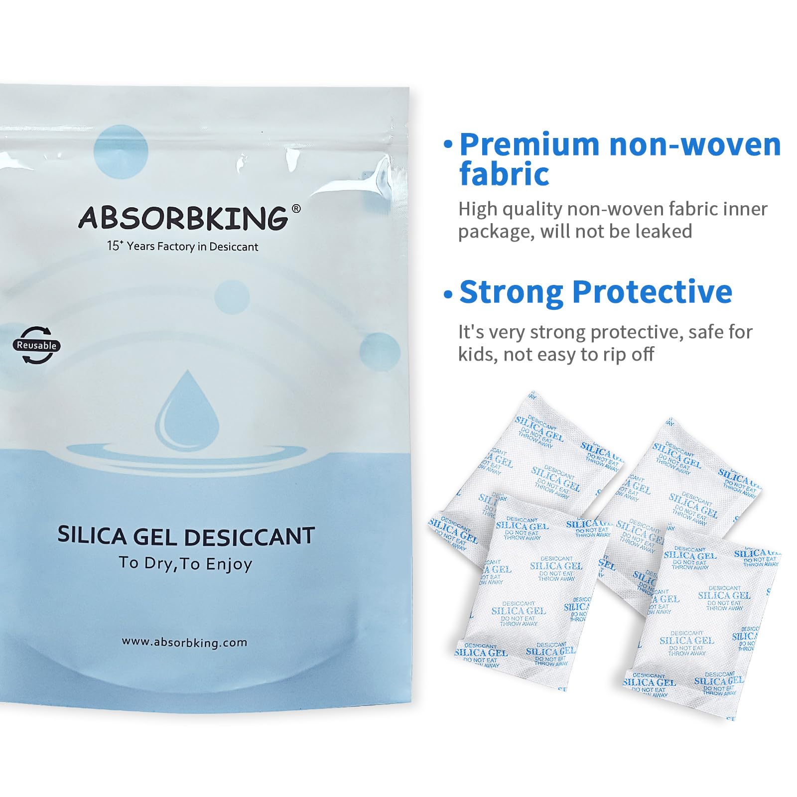 Absorbking food-safe desiccants for household storage.