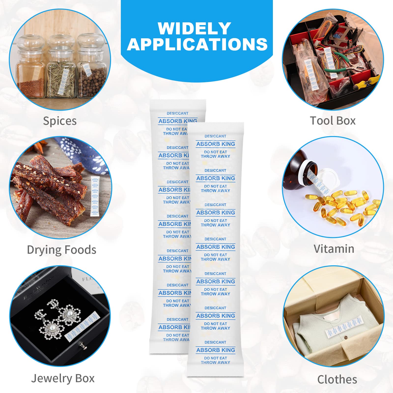 Absorbking packets safeguard clothing and cosmetics from humidity.