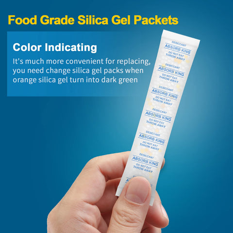 Absorbking silica gel packets with food-grade indicator beads.