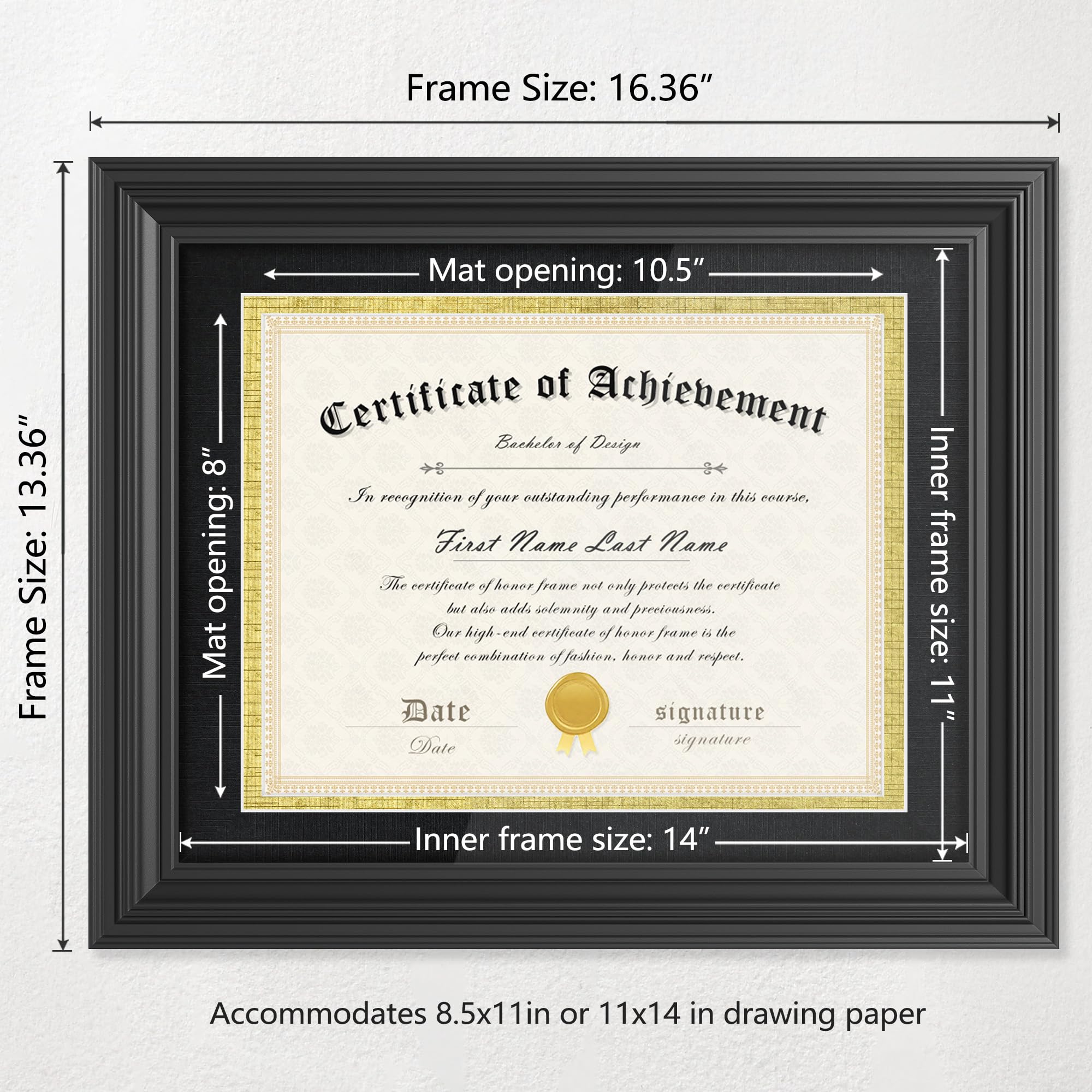 Abtgt frame with mat displays 8.5x11 certificates with refined border