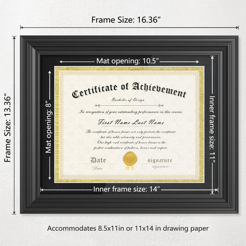 Abtgt frame with mat displays 8.5x11 certificates with refined border