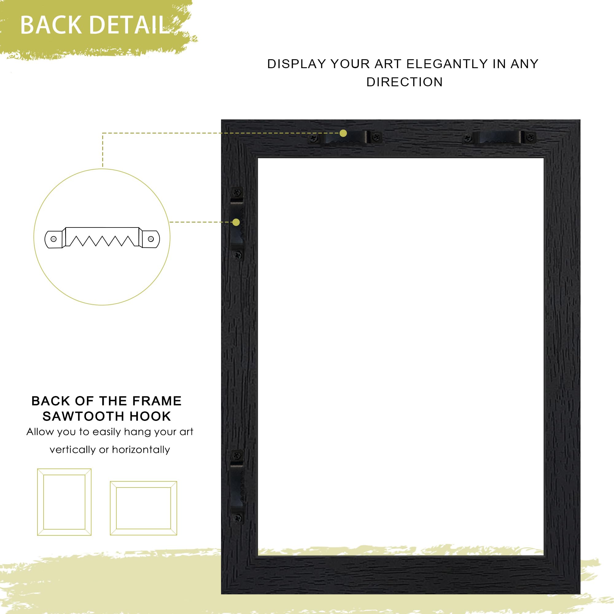 Abtgt wall display with frame in vertical and horizontal orientations