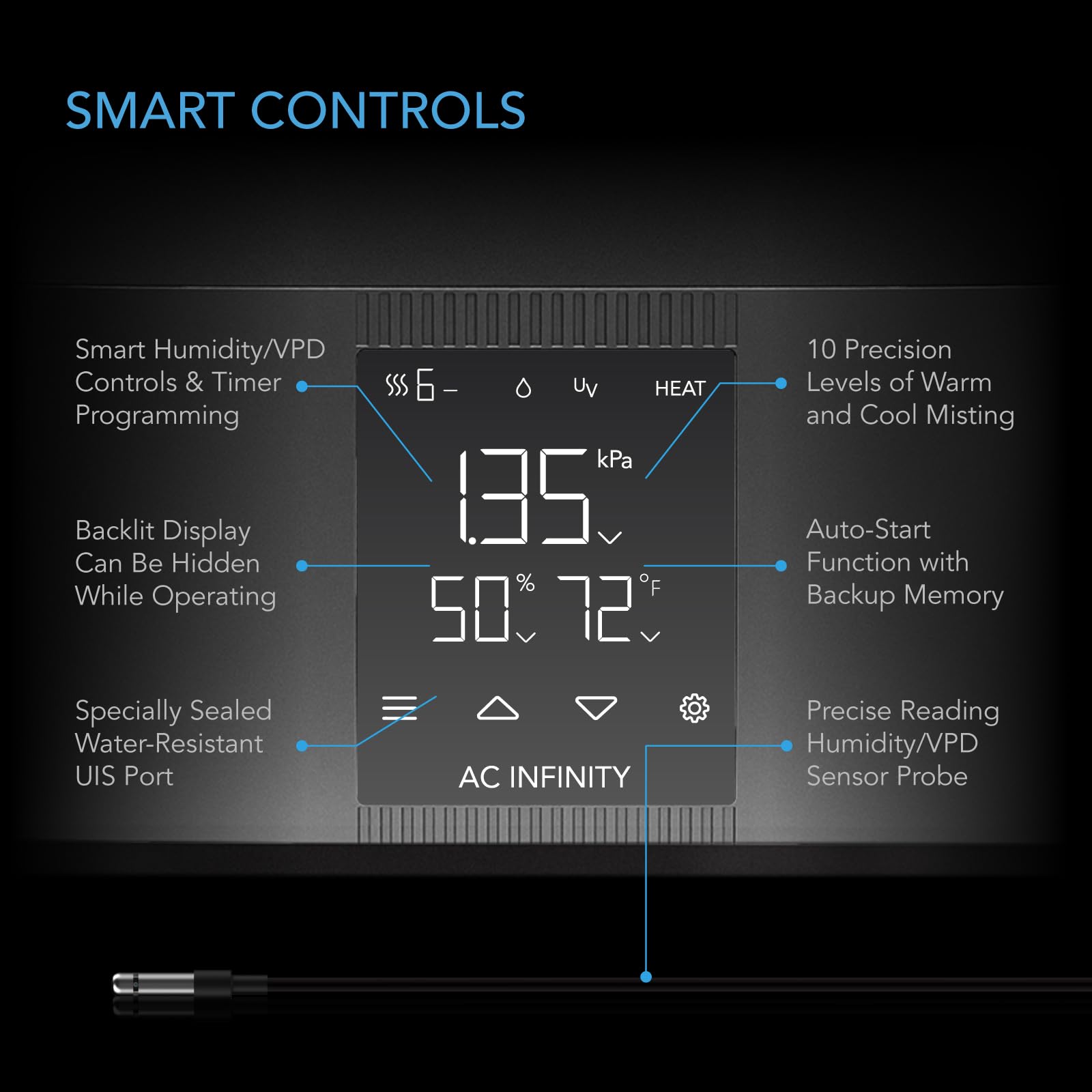 AC Infinity CloudForge T5 EC ultrasonic vaporizer delivers fine moisture control.