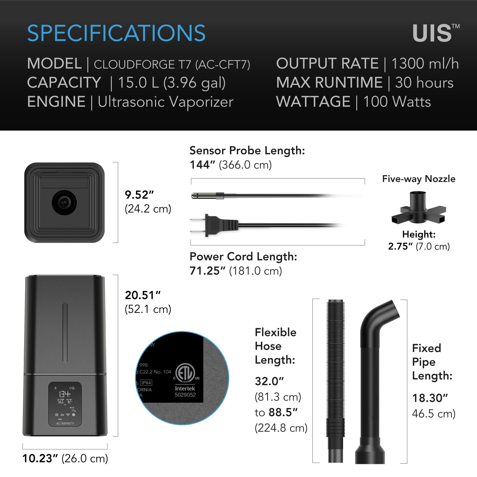 AC Infinity CloudForge T7 precision vaporizer with 10-level settings for tailored moisture.