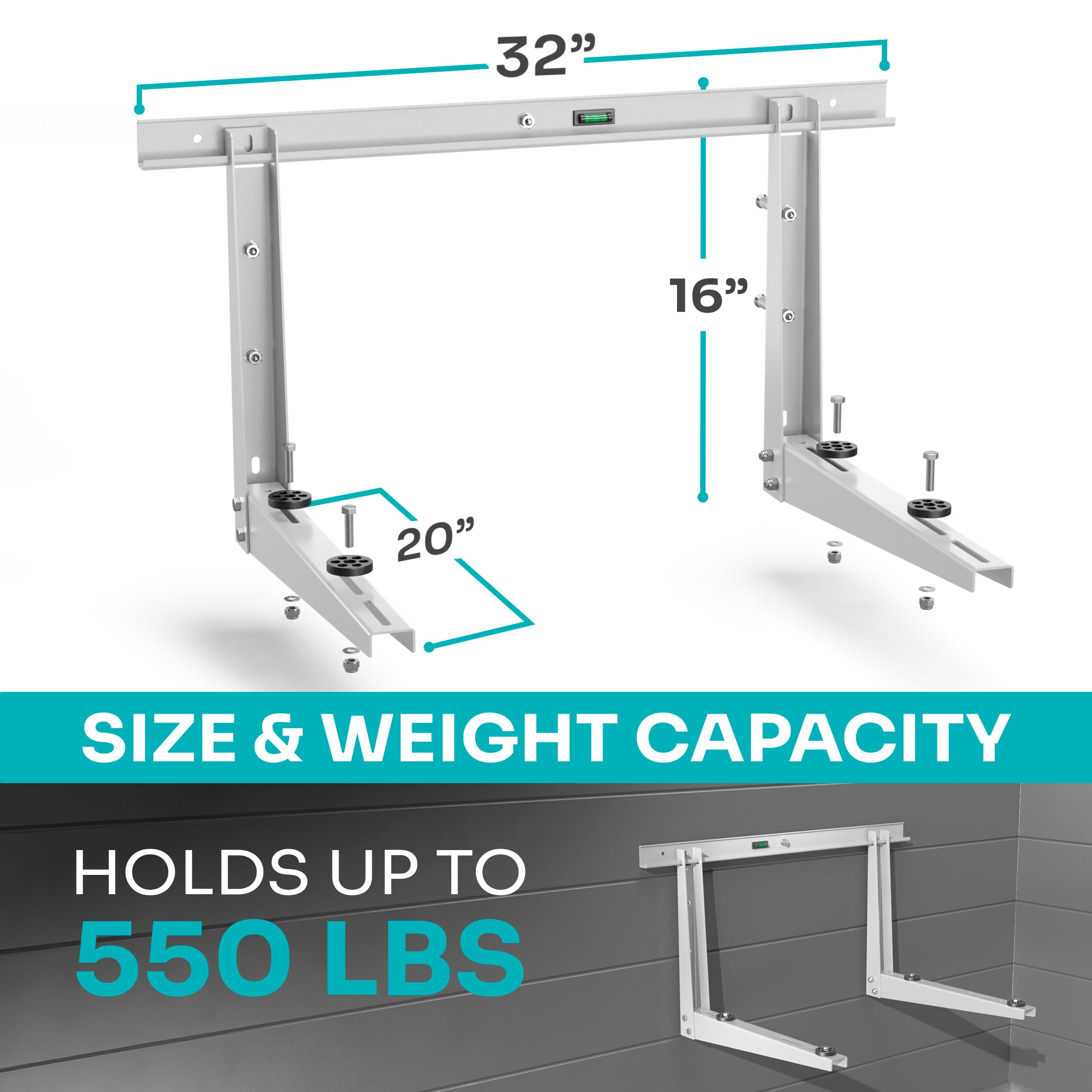 AC MountSolutions bracket supports up to 450 lb for sturdy outdoor installations