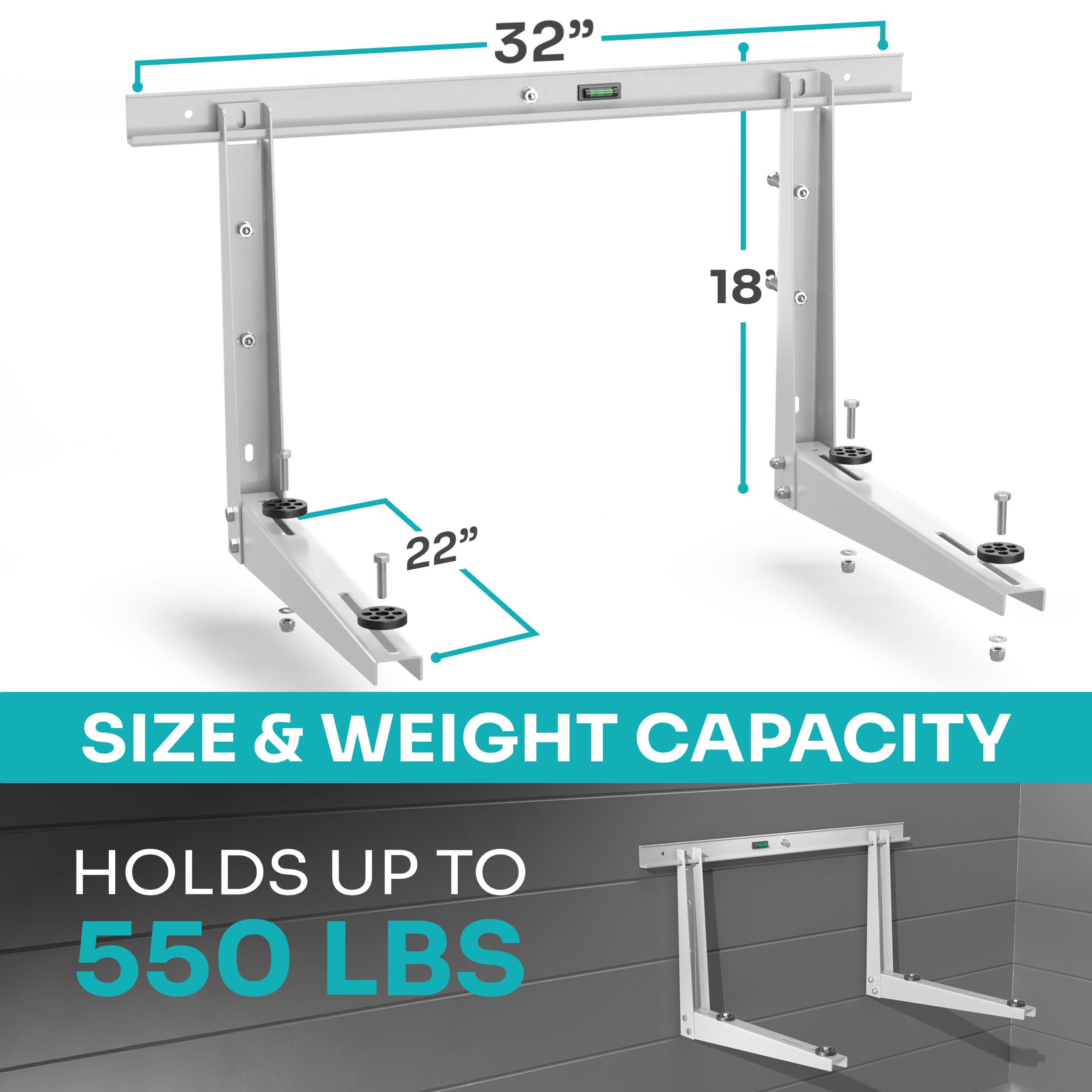 AC MountSolutions bracket footprint 32x18x22 inches supports broad compatibility and easy install