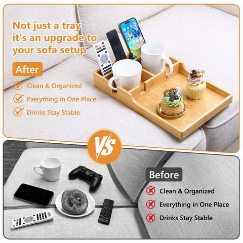 Acanacle tray offers space for snacks and plates up to eight inches.