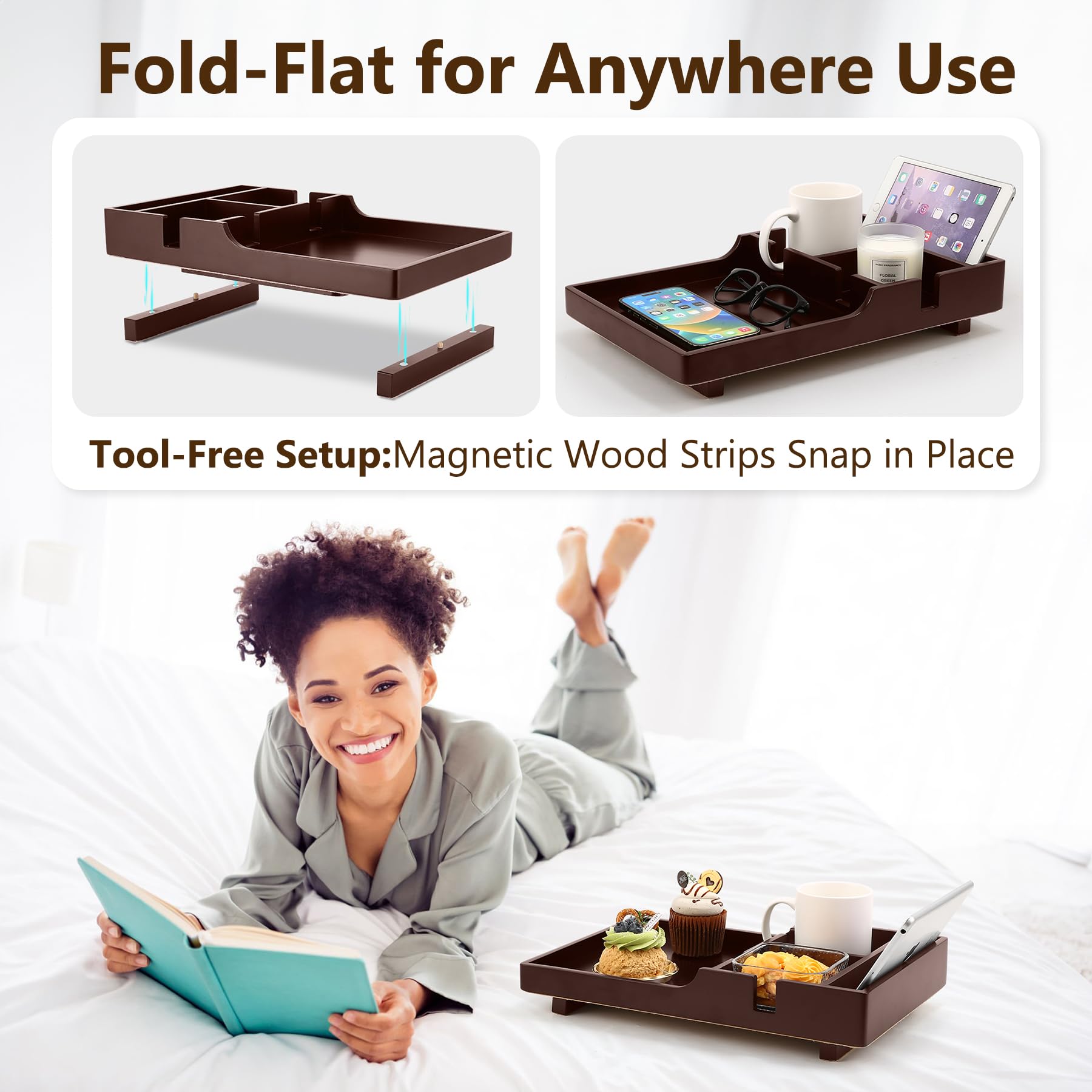 Acanacle remote slot and snack area helps organize living room essentials.