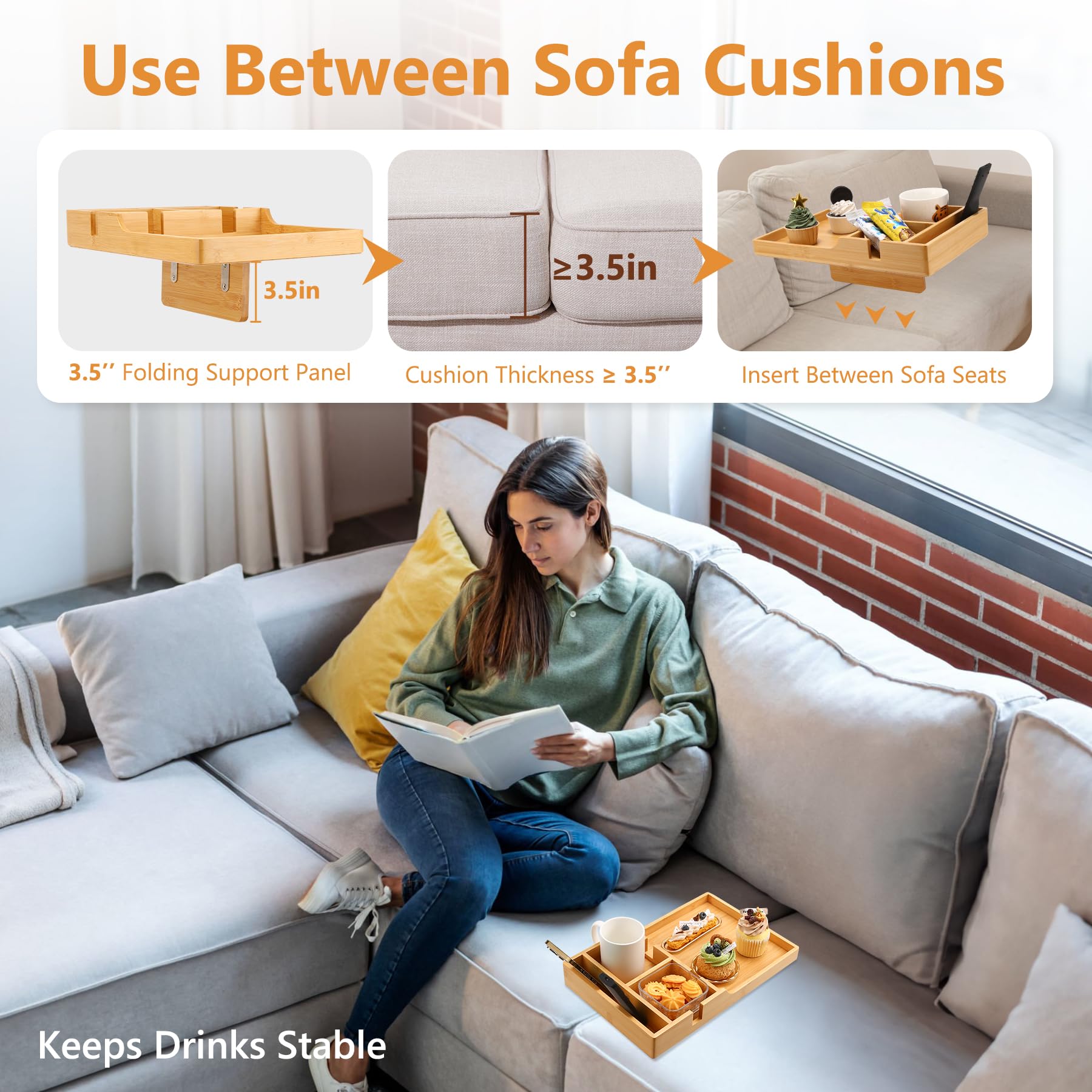 Acanacle sectional couch-tray fold-flat design for ottoman or bed use.