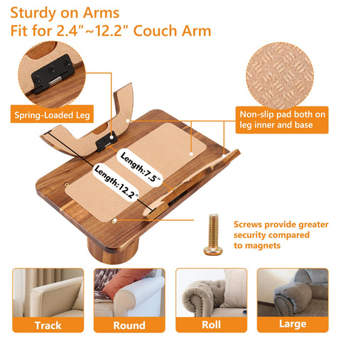 Acanacle spring-loaded arm fits sofa arms securely