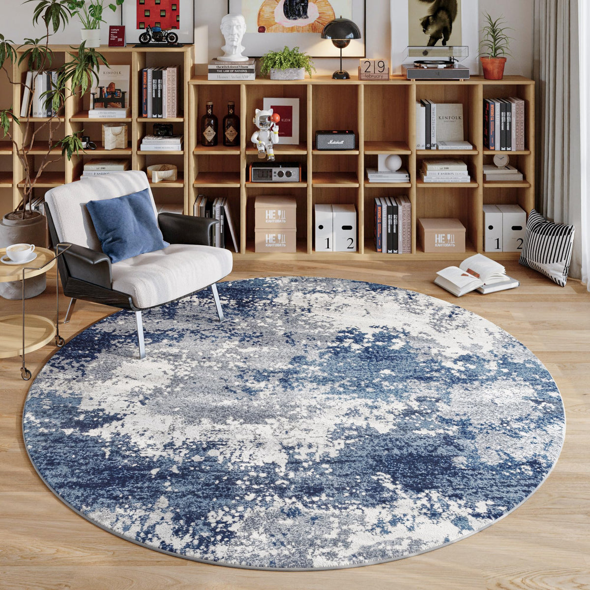 Acapet blue round rug 4ft offers soft comfort and easy machine washability