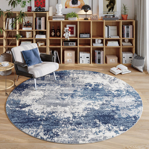 Acapet blue round rug 4ft offers soft comfort and easy machine washability