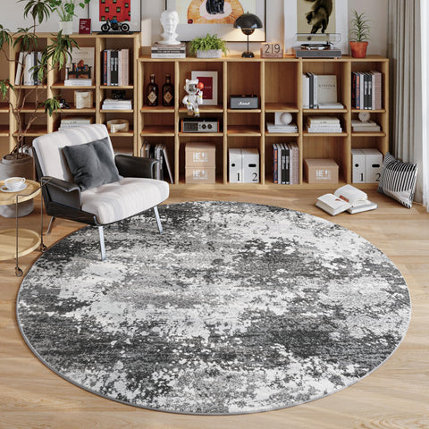 Acapet round 4ft grey rug with anti-slip backing for stable placement.