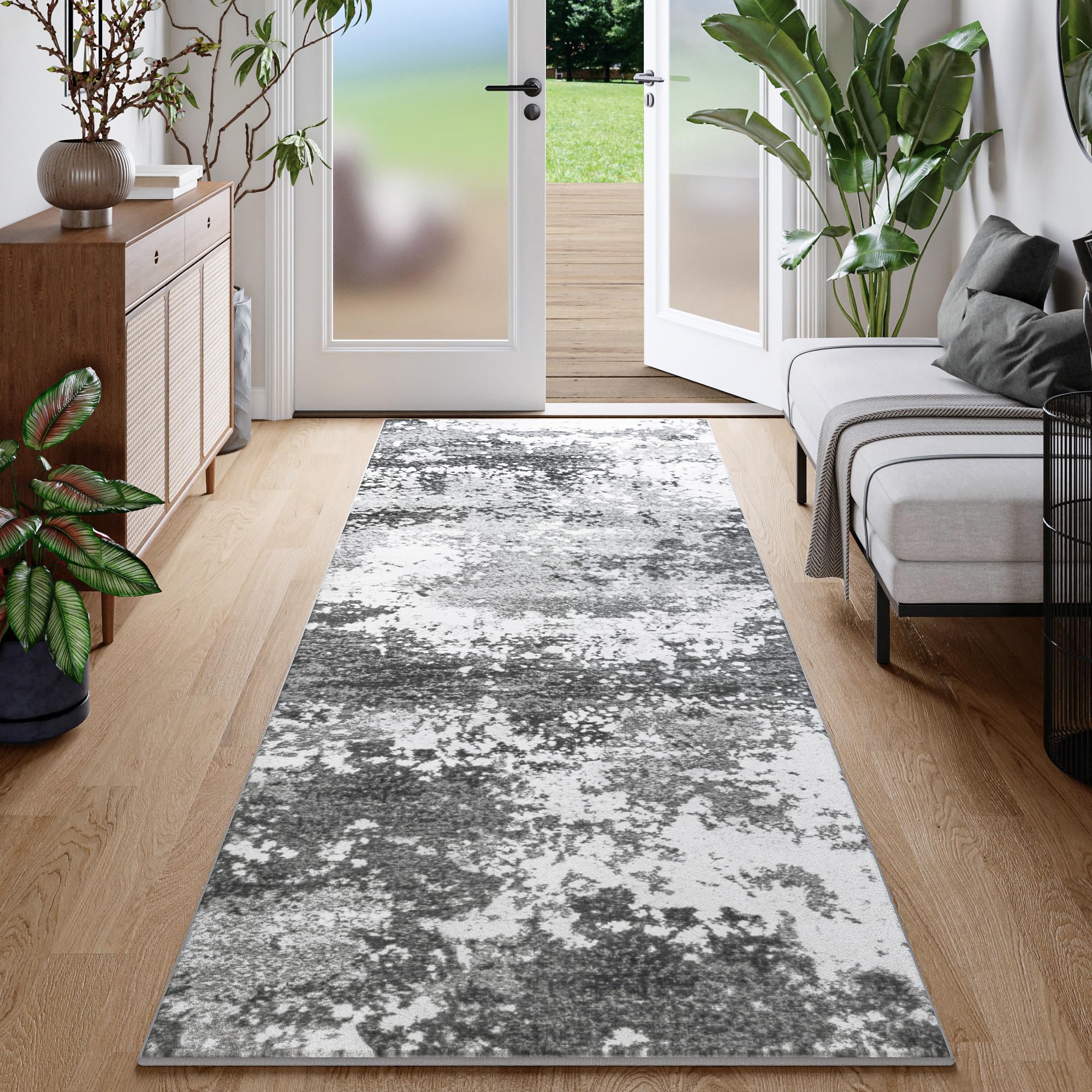 Acapet hallway rug runner 2.6x8 grey with non-slip backing keeps floors secure