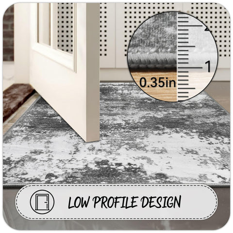 Acapet low-pile grey hallway runner fits under doors without obstruction