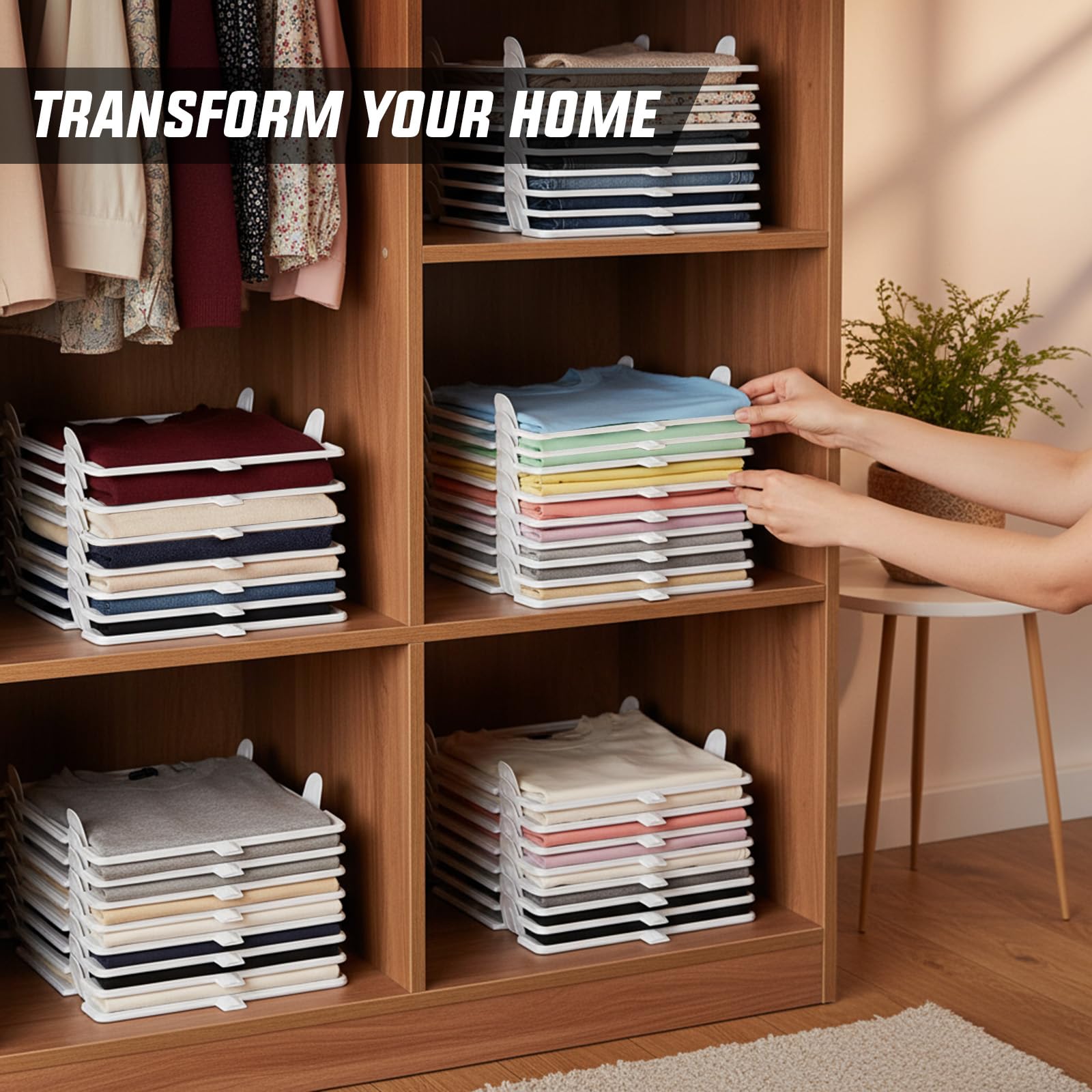 Accenter tshirt organizer four-corner stability prevents slips during stacking