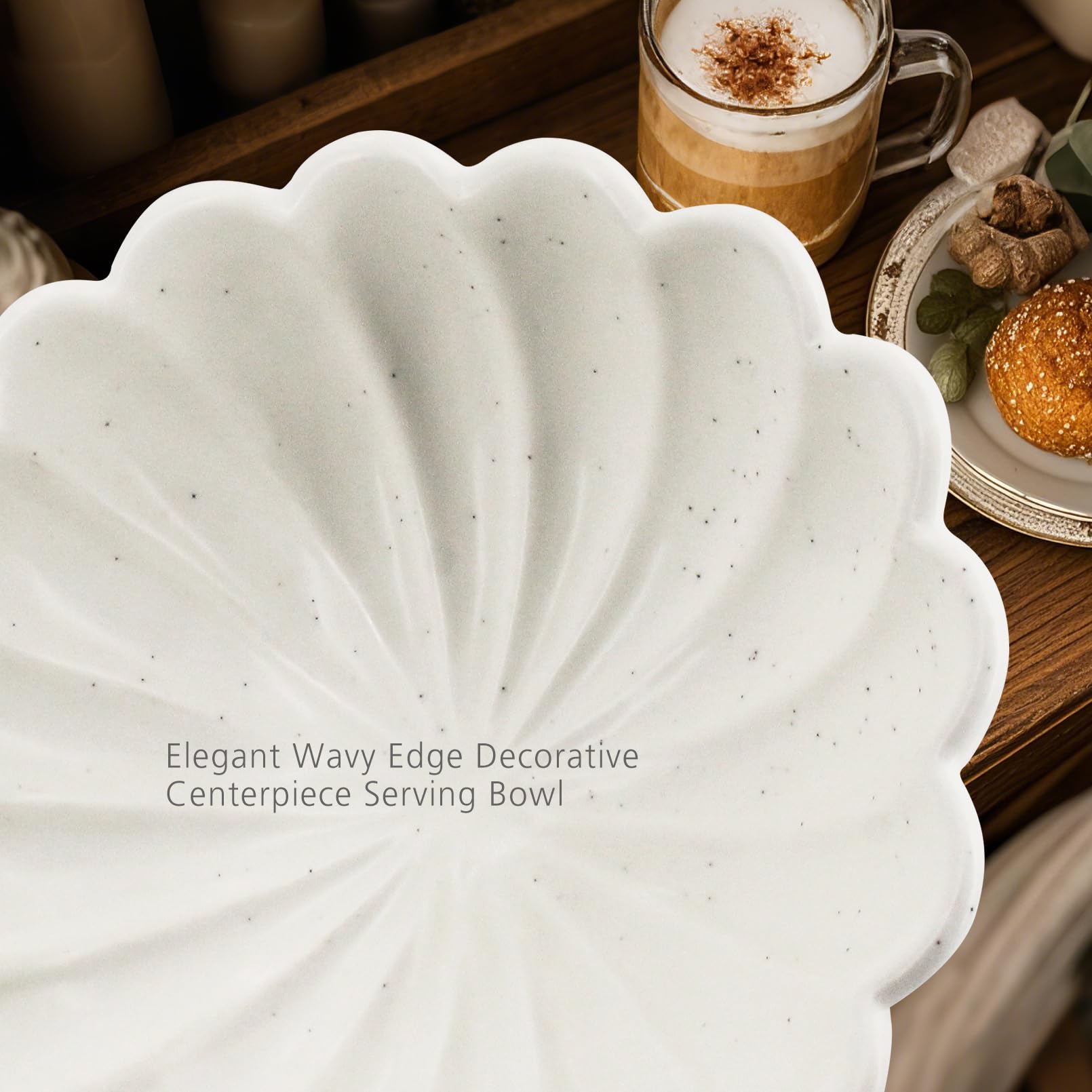 Accessoryway 8inch white scalloped bowl on kitchen countertop display