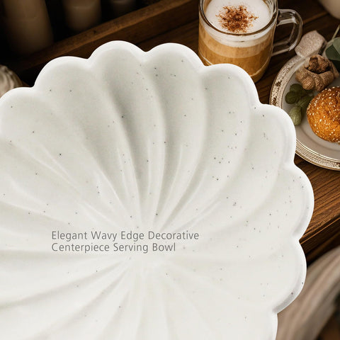 Accessoryway 8inch white scalloped bowl on kitchen countertop display