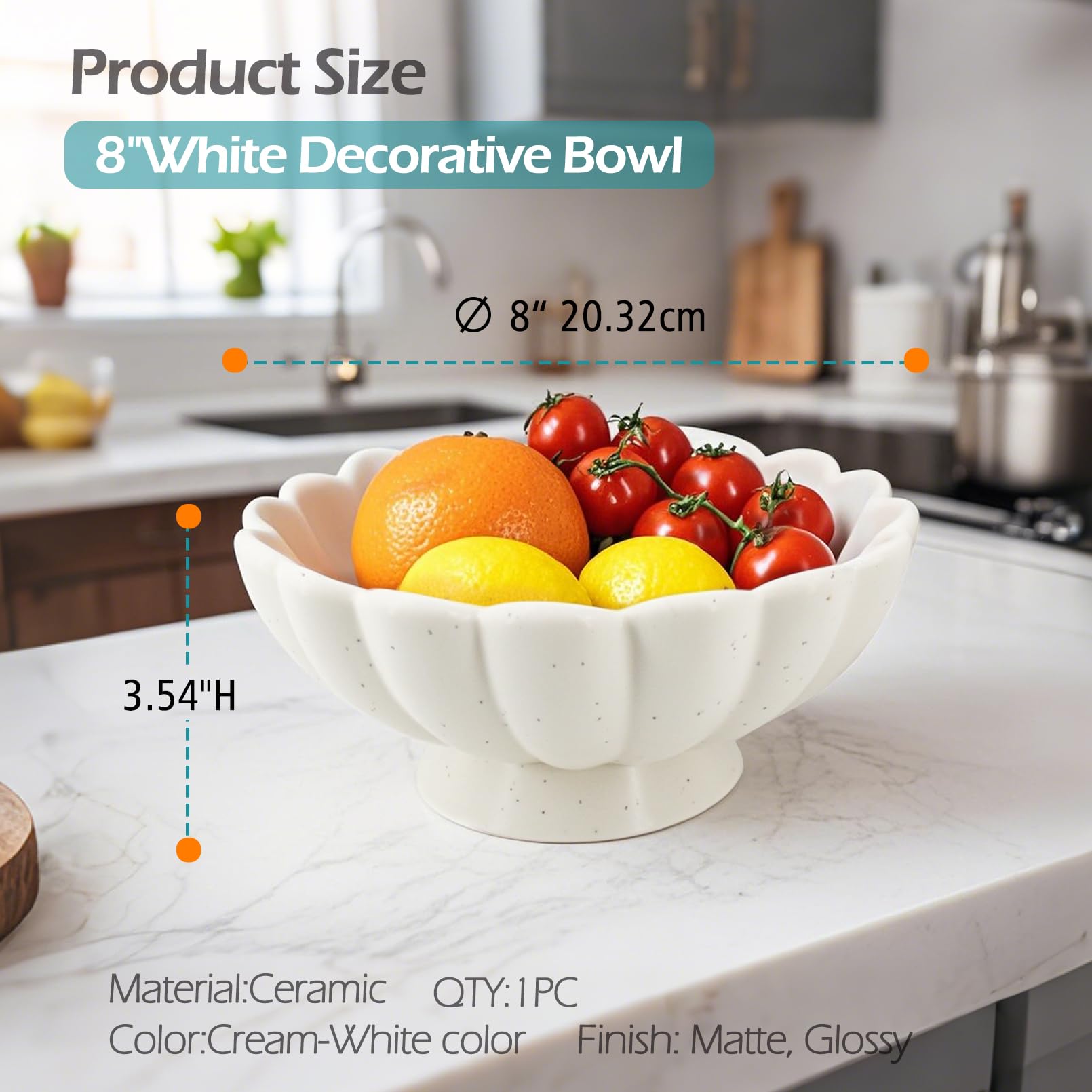 Accessoryway 8inch white scalloped bowl filled with fruit display