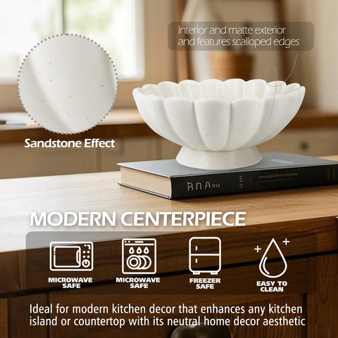 Accessoryway 8inch white scalloped bowl sandstone finish adds texture to decor