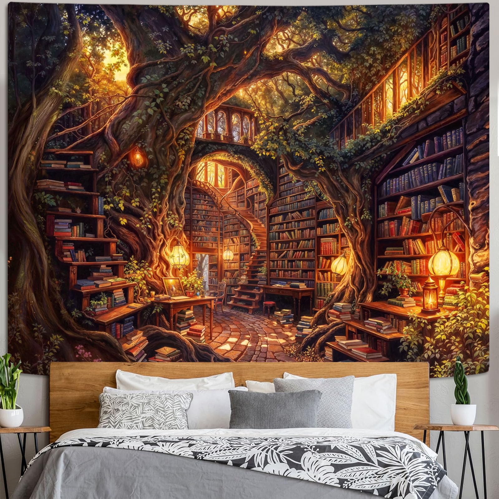 Accnicc Forest Library tapestry in 90x68 size suitable for large walls.