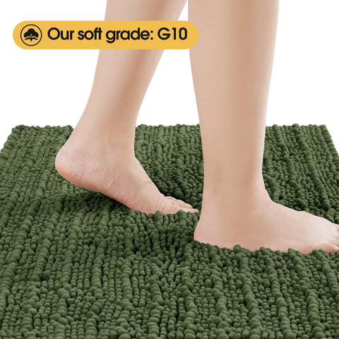 ACCUMTEK U-shaped contour rug around the toilet provides cushioned footing.