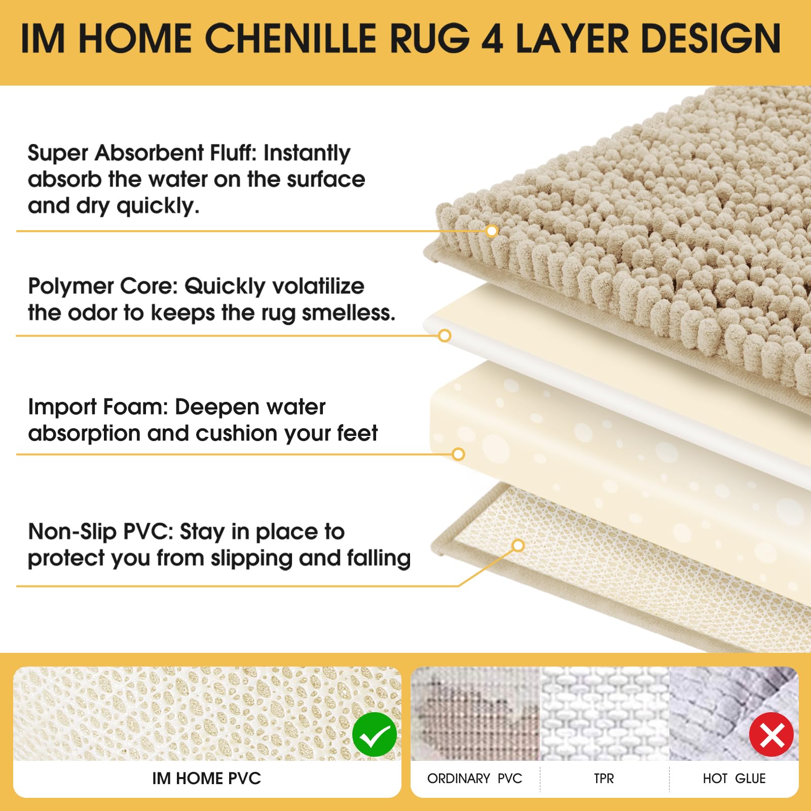 ACCUMTEK chenille plush top for cloud-like softness underfoot.