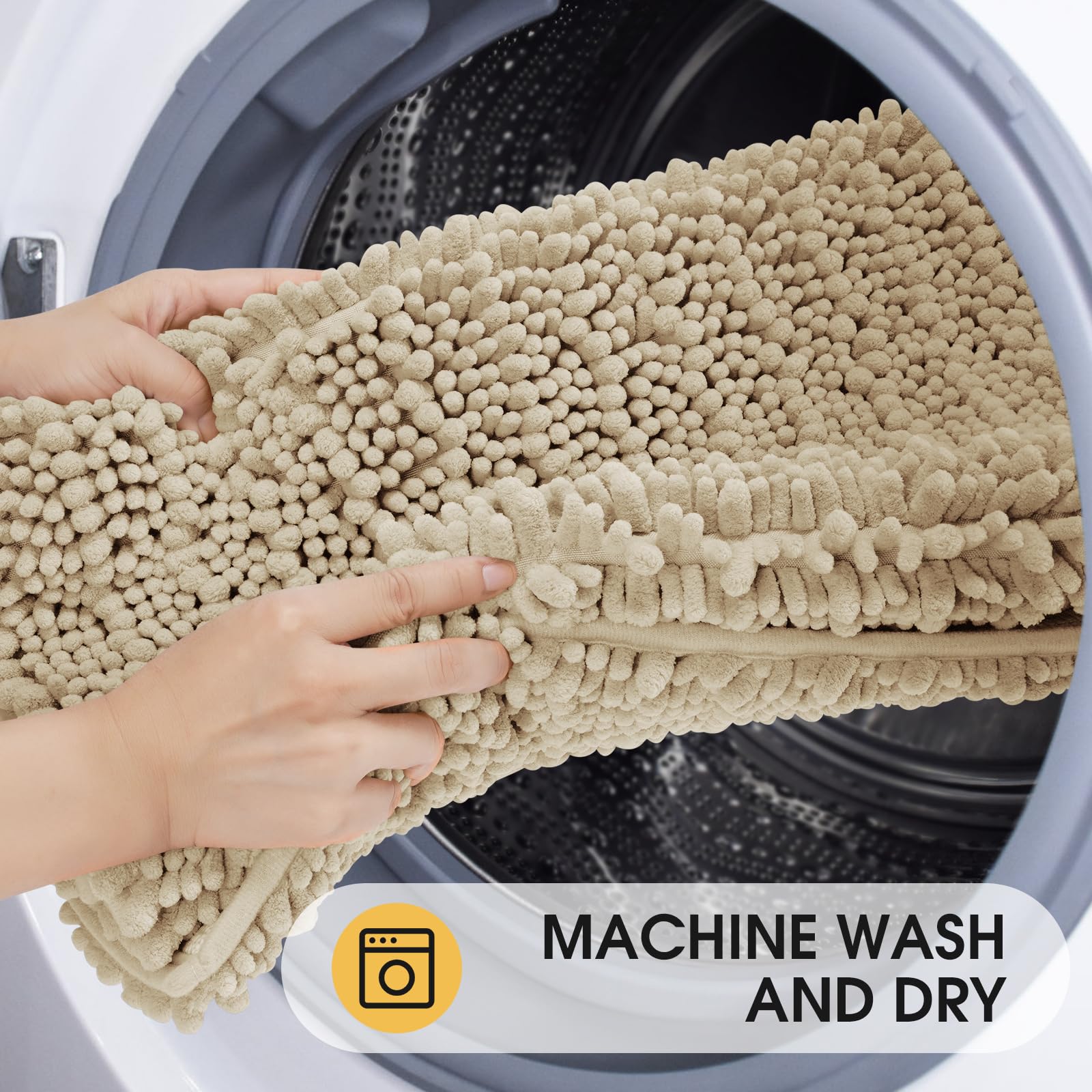 ACCUMTEK easy-care rug—machine wash cold, tumble dry low.