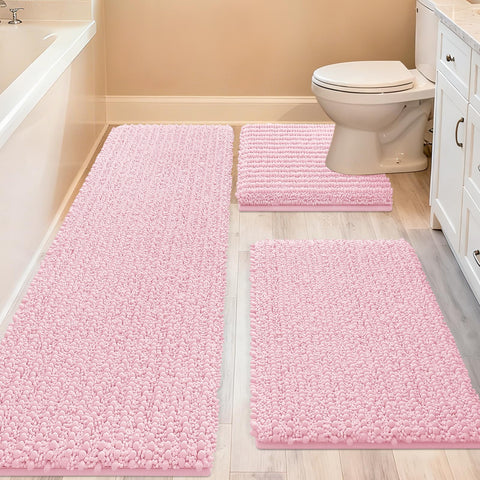 ACCUMTEK upgrade extra-large pink bath rug 48x20 for plush comfort and foot warmth.